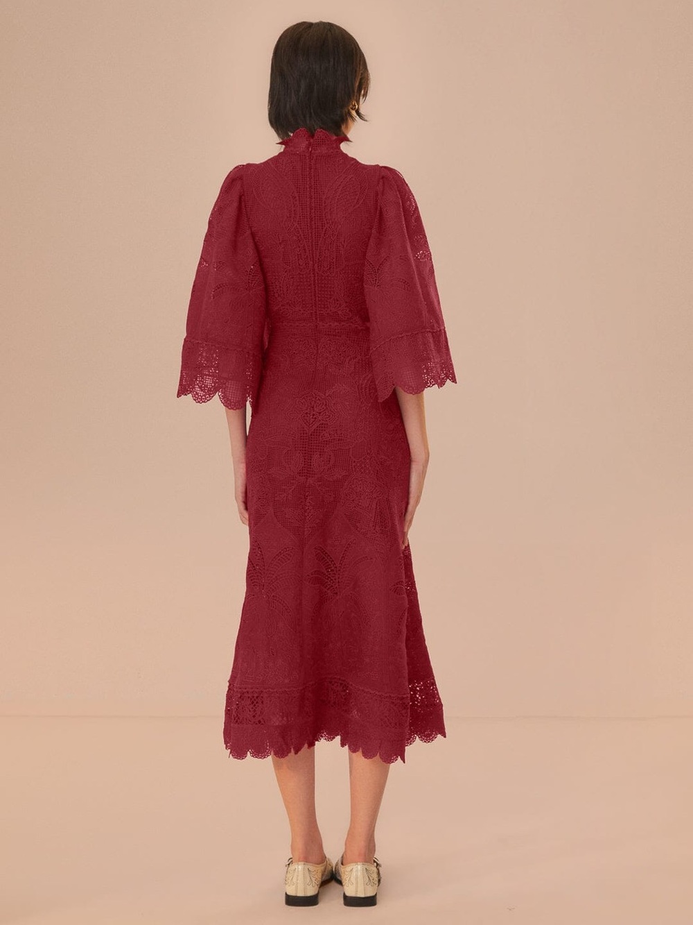 Farm Rio Dark Magenta Guipire Cut-Out Midi Dress - Picture 5 of 11